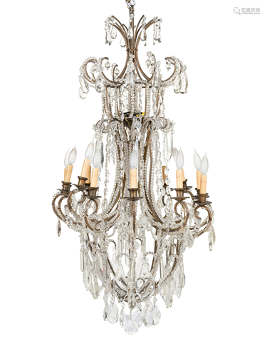 A Beaded Gilt Metal Twelve-Light Chandelier