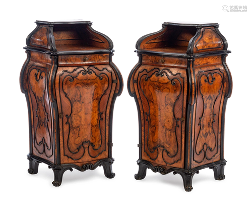 A Pair of Italian Parcel Ebonized Burlwood Side