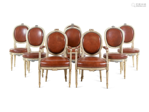An Assembled Set of Eight Gustavian Cream-Painted