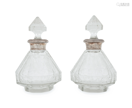 A Pair of Large French Silver Mounted Cut Glass Wine