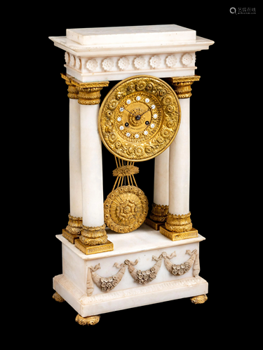 An Empire Style Gilt Bronze Mounted Marble Clock