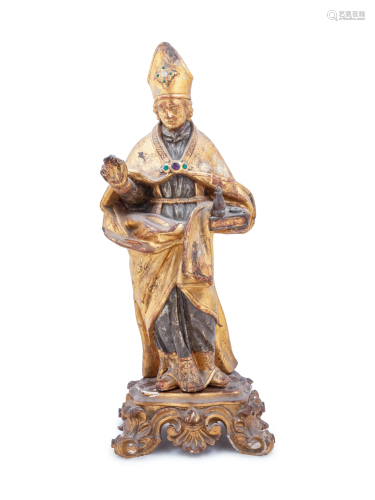 A Continental Painted, Parcel Gilt and Gem-Inset Figure