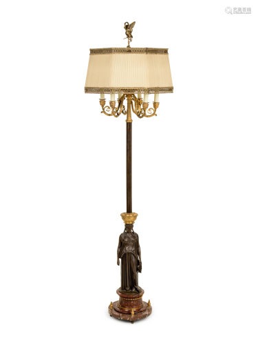 An Empire Style Gilt and Patinated Bronze Candelabrum