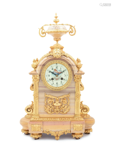 A French Gilt Bronze Mounted Marble Mantel Clock