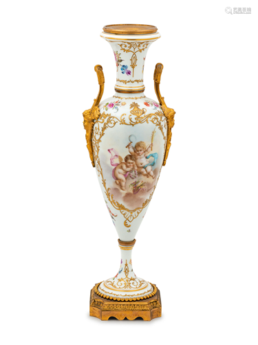 A Sevres Style Gilt Bronze Mounted Porcelain Vase