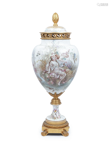 A Sevres Style Gilt Bronze Mounted Porcelain Urn