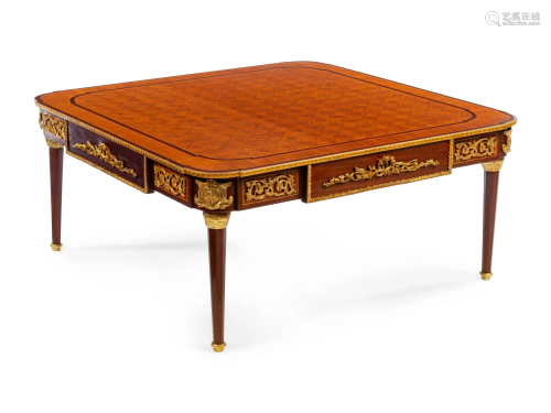 A Louis XVI Style Gilt Metal Mounted Parquetry Low