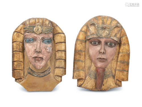 A Pair of Art Deco Style Masks of Egyptians