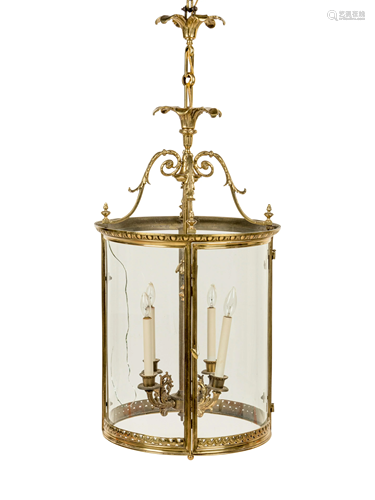 A French Brass and Glass Hall Lantern