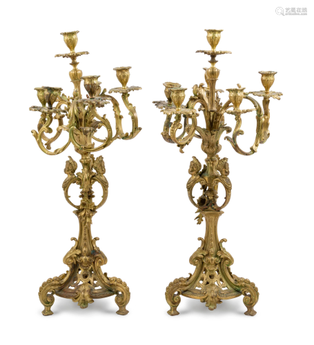 A Pair of Napoleon III Style Gilt Bronze Six-Light