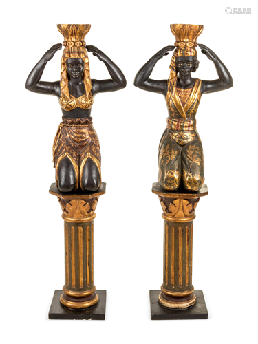 A Pair of Venetian Style Figural Pedestals