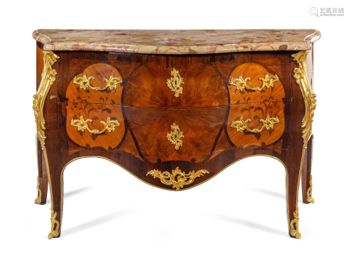 A Louis XV Style Gilt Bronze Mounted Marquetry