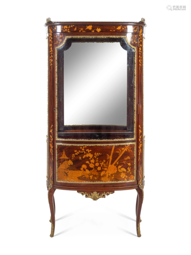 A Louis XV Style Gilt Metal Mounted Marquetry Vitri…