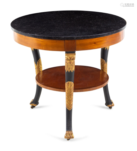 An Empire Parcel Gilt and Black-Lacquered Marble Top