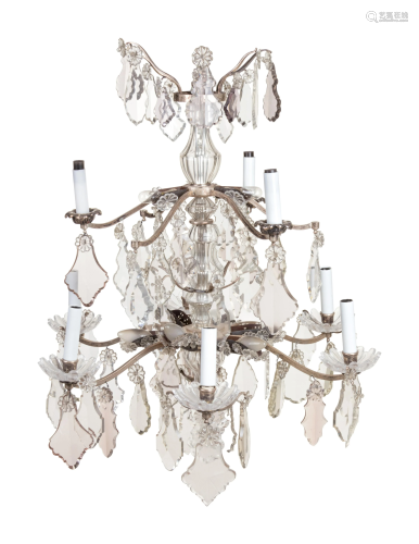 A French Silvered Bronze and Cut Glass Chandelier