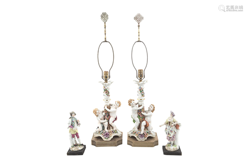 A Pair of Continental Porcelain Figural Lamps