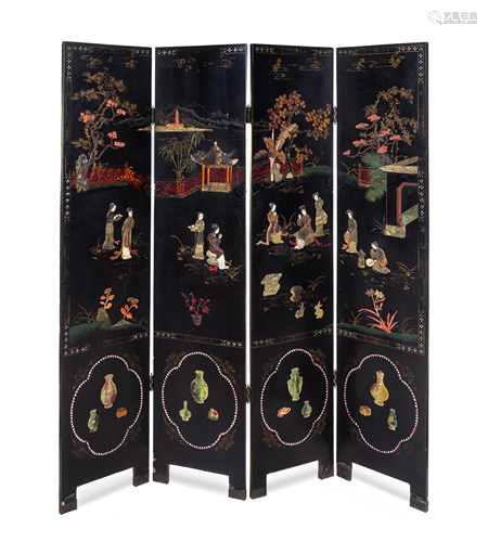 A Chinese Hardstone Inset Floor Screen