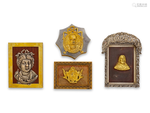 Four Gilt Bronze and Gilt Metal Portrait Medallions