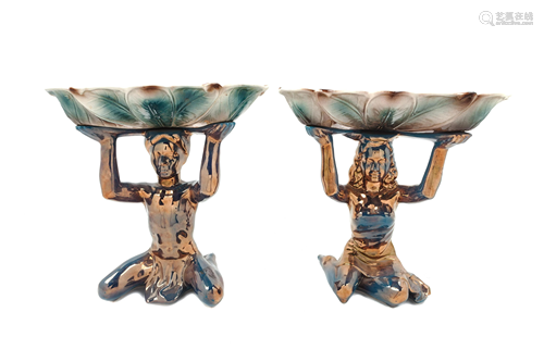 A Pair of Continental Ceramic Figural Compotes