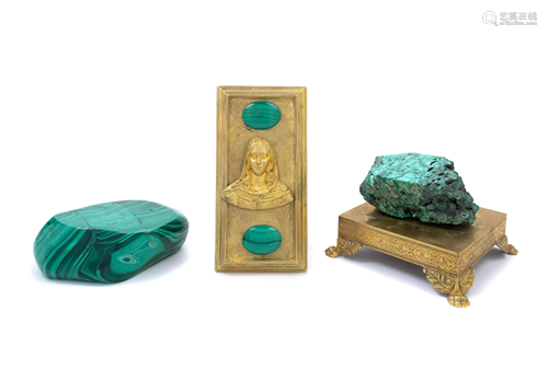 Three Malachite or Malachite-Mounted Articles Le…