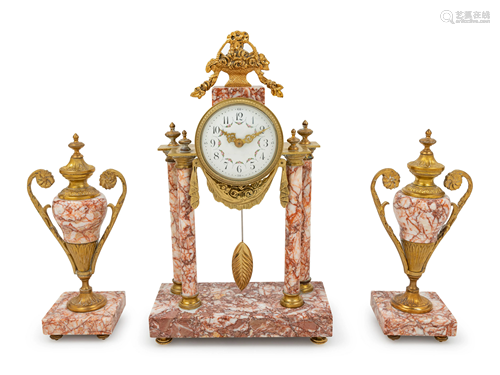 A Gilt-Metal Mounted Marble Three-Peice Clock