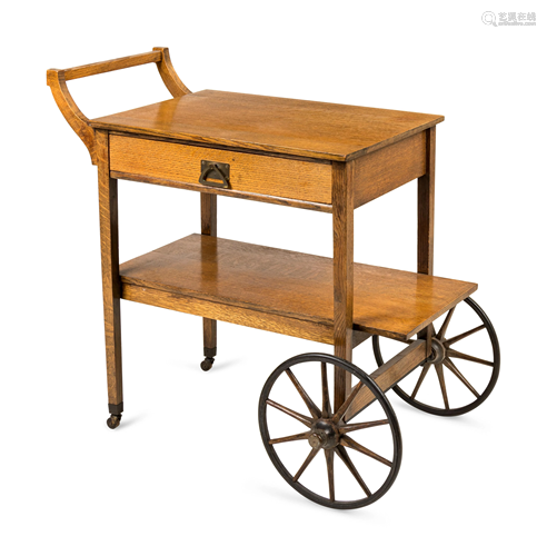 An Arts & Crafts Oak Tea Cart Height 30 x width 34 x