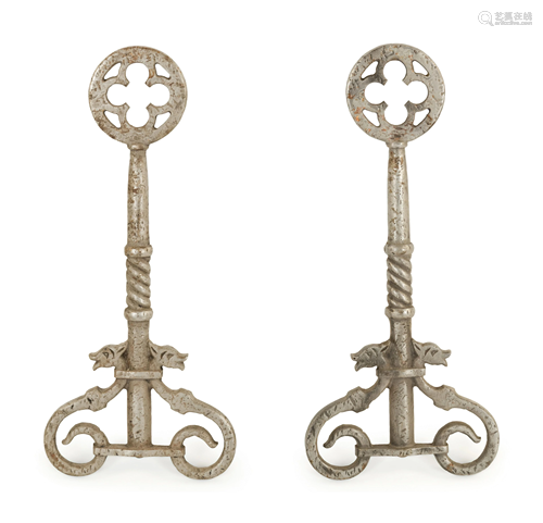 A Pair of Gothic Revival Iron Andirons