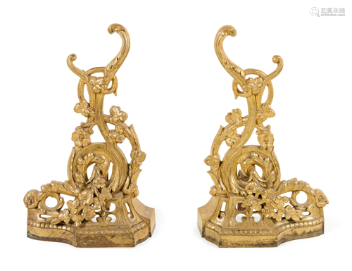 A Pair of Louis XV Style Gilt Metal Chenets