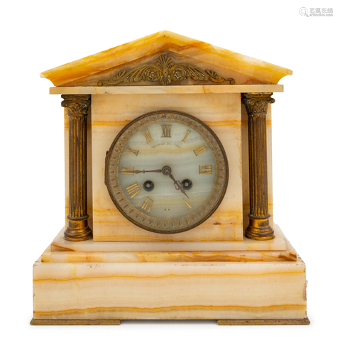 A Gilt-Metal Mounted Onyx Mantel Clock