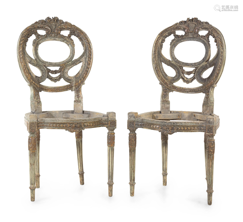 A Pair of Italian Neoclassical Painted Side Chair