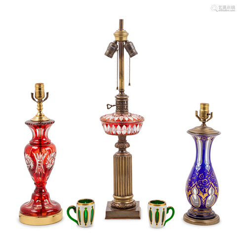 Three Bohemian Glass Lamps