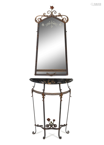 An Edgar Brandt-Style Iron Console and Mirror