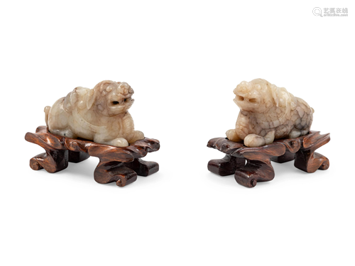 A Pair of Chinese Export Hardstone Foo Dogs Height of