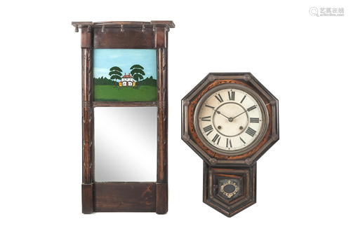 An American Mahogany Mirror and Wall Clock