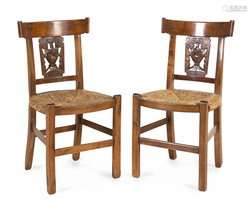 A Pair of Continental Fruitwood Side Chairs