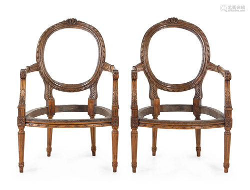 A Pair of Louis XVI Style Fauteuil Frames