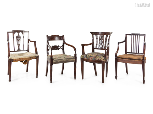 Four English Open Armchairs