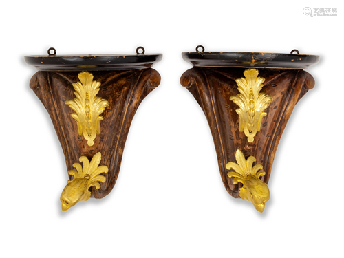 A Pair of Gilt Bronze Mounted Mahogany Wall Brac…