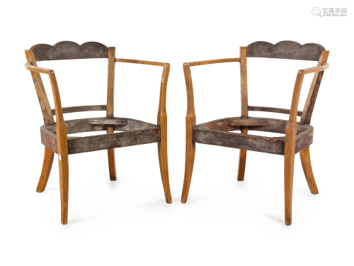 A Pair of Continental Fruitwood Armchairs Height 3…