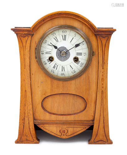 A Secessionist Fruitwood Mantel Clock Height 12 1/2