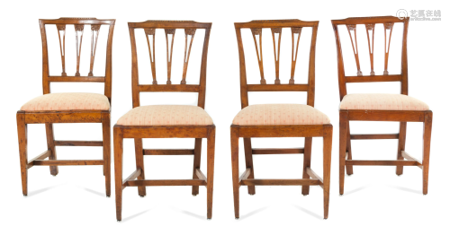 A Set of Four Italian Walnut Chairs Height 36 1/2 x
