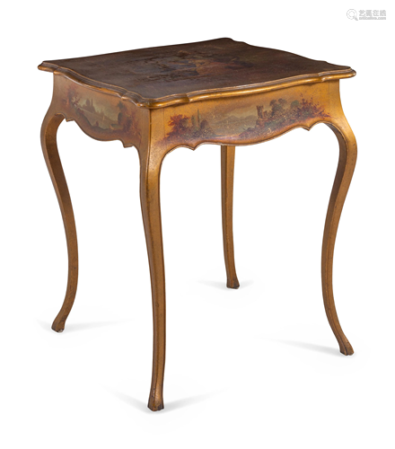 A Louis XV/XVI Style Gilt and Polychrome Painted Table