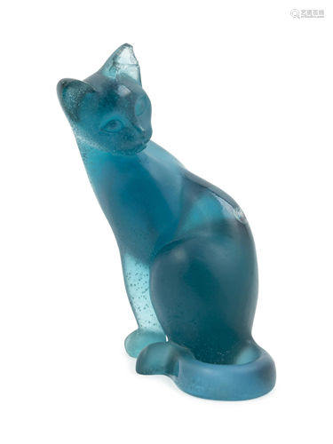 Daum France, Late 20th Century Blue Cat Figurine