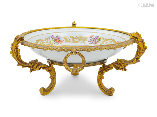 A Sevres Style Gilt Metal Mounted Porcelain Bowl