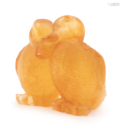 Daum France, Late 20th Century Two Ducklings Figurine