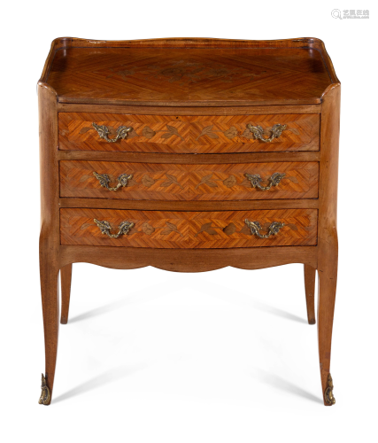 A Continental Fruitwood Marquetry Chest of Drawers
