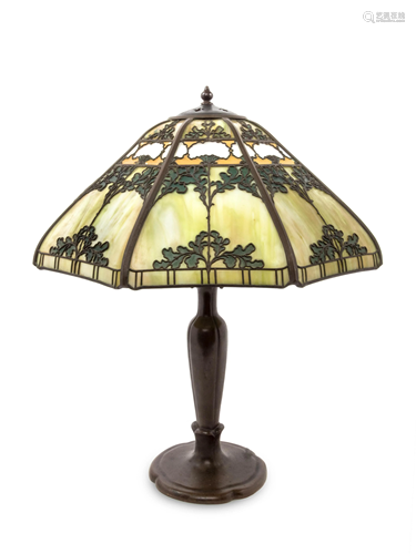 An American Bronze and Slag-Glass Table Lamp Height …