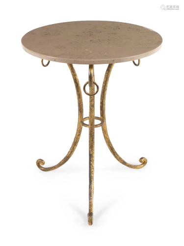 A Gilt Iron Marble-Top Side Table Height 30 1/2 x