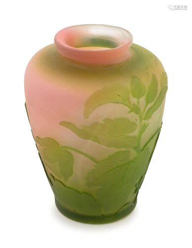 A Pink and Green Cameo Glass Vase Height 3 1…