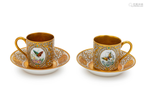 A Pair of Sevres Porcelain Cabinet Cups and S…